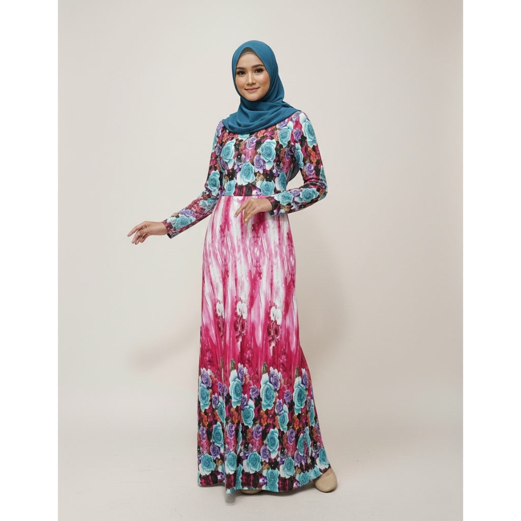 Gamis Spandek Motif Bunga Warna Kombinasi