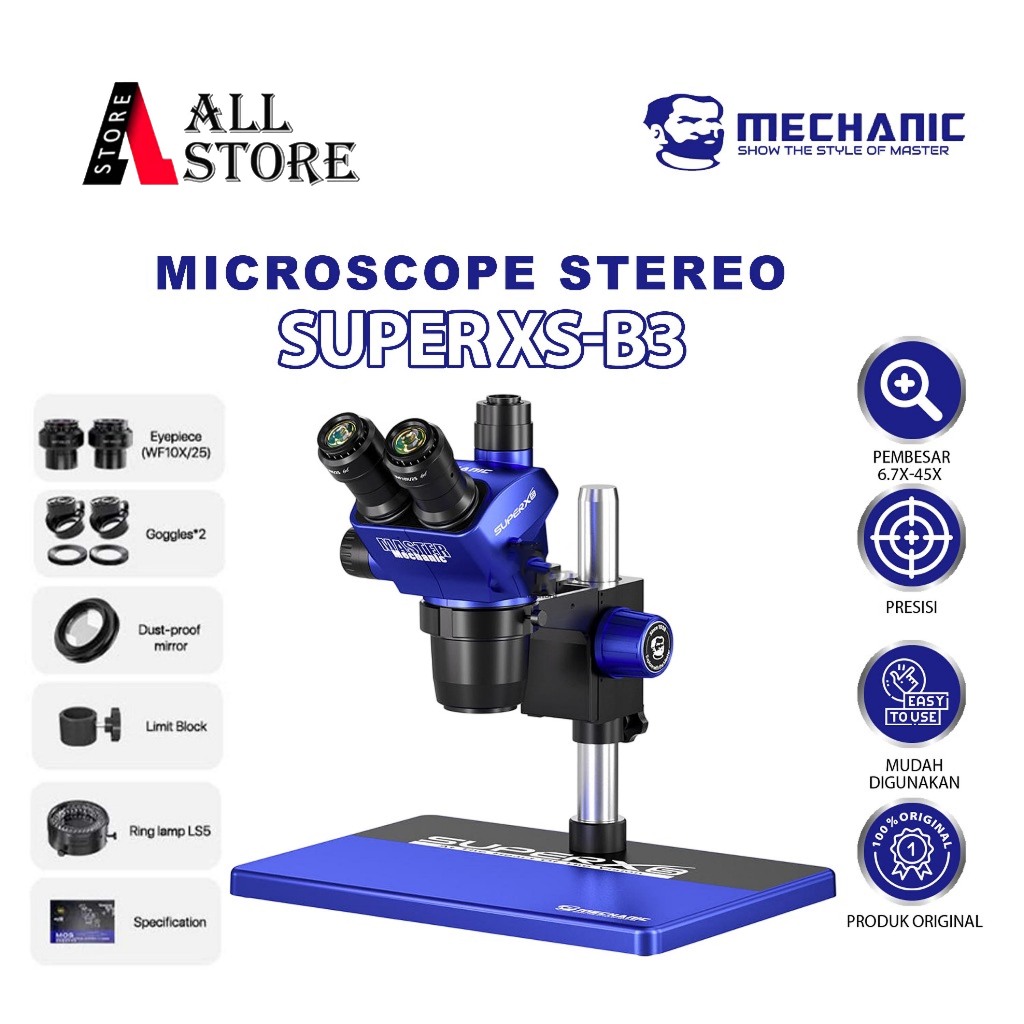 MECHANIC SUPER XS-B3 MICROSCOPE STEREO PRESISI - MICROSCOPE STEREO MECHANIC XS-B3 UNTUK TEKNISI - MI