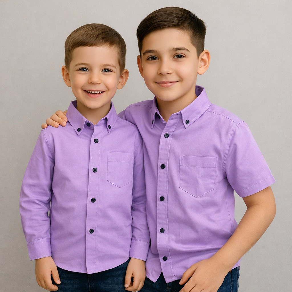 Kemeja anak laki-laki warna ungu lilac lengan panjang usia 1-12 tahun . hem polos anak laki-laki war