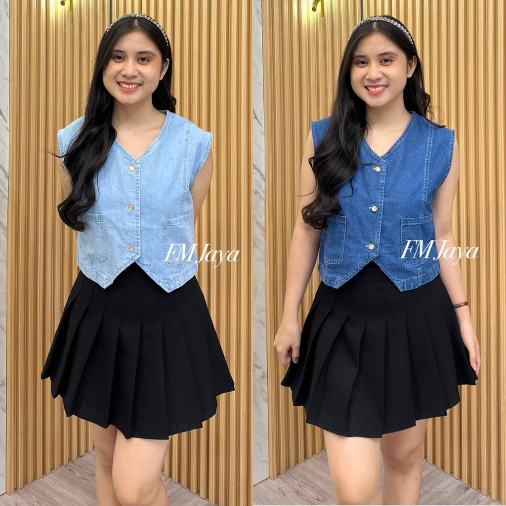 ATASAN VEST JEANS PREMIUM 626 - 580-2 || ATASAN ROMPI JEANS || BLOUSE JEANS TRENDY || VEST ROMPI JEA