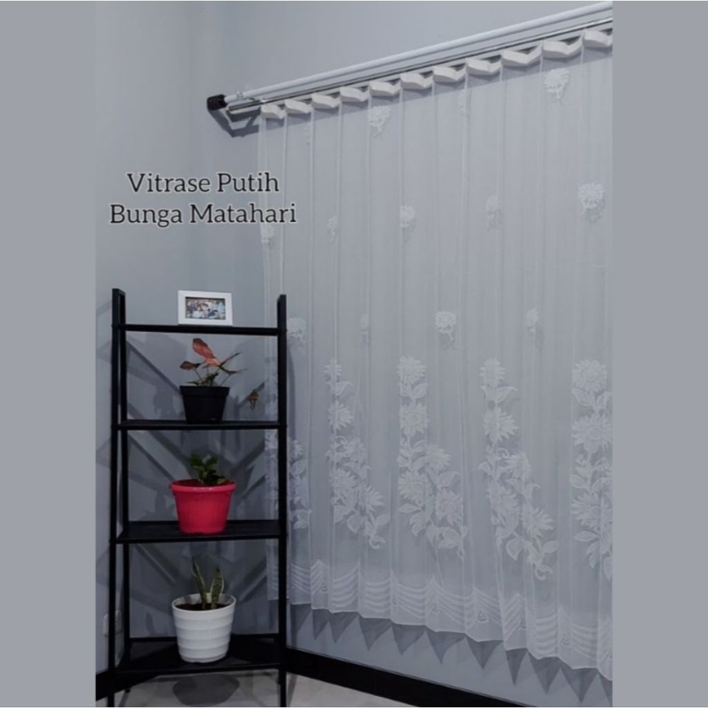 Gorden Vitrase Polos Putih Motif Bunga Matahari