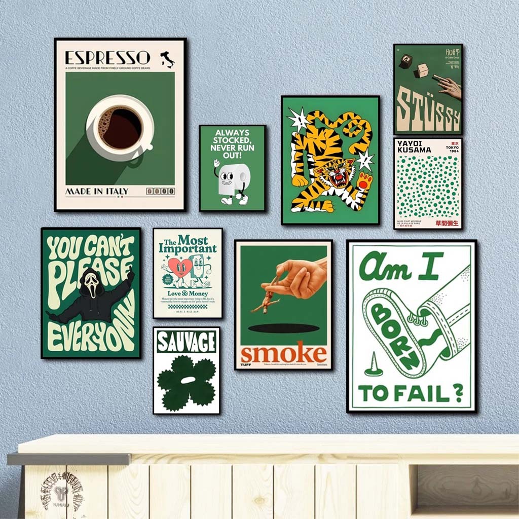 Hiasan Dinding Minimalis Poster Aesthetic Dekorasi Kamar Pajangan Rumah Wall Decor Kafe MDF Green SG