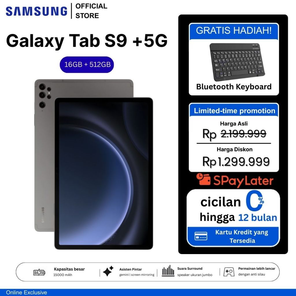 Samsung Galaxy S9+ 5G (16GB+512GB)11.1inch"lPS Screen Tablet Android 12 15000 mAh
