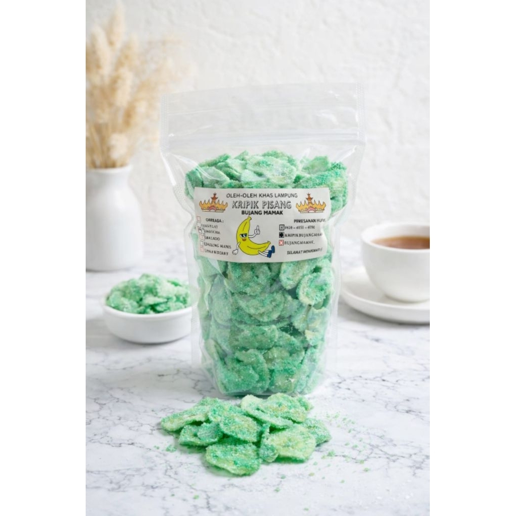 kripik pisang rasa matcha khas Lampung