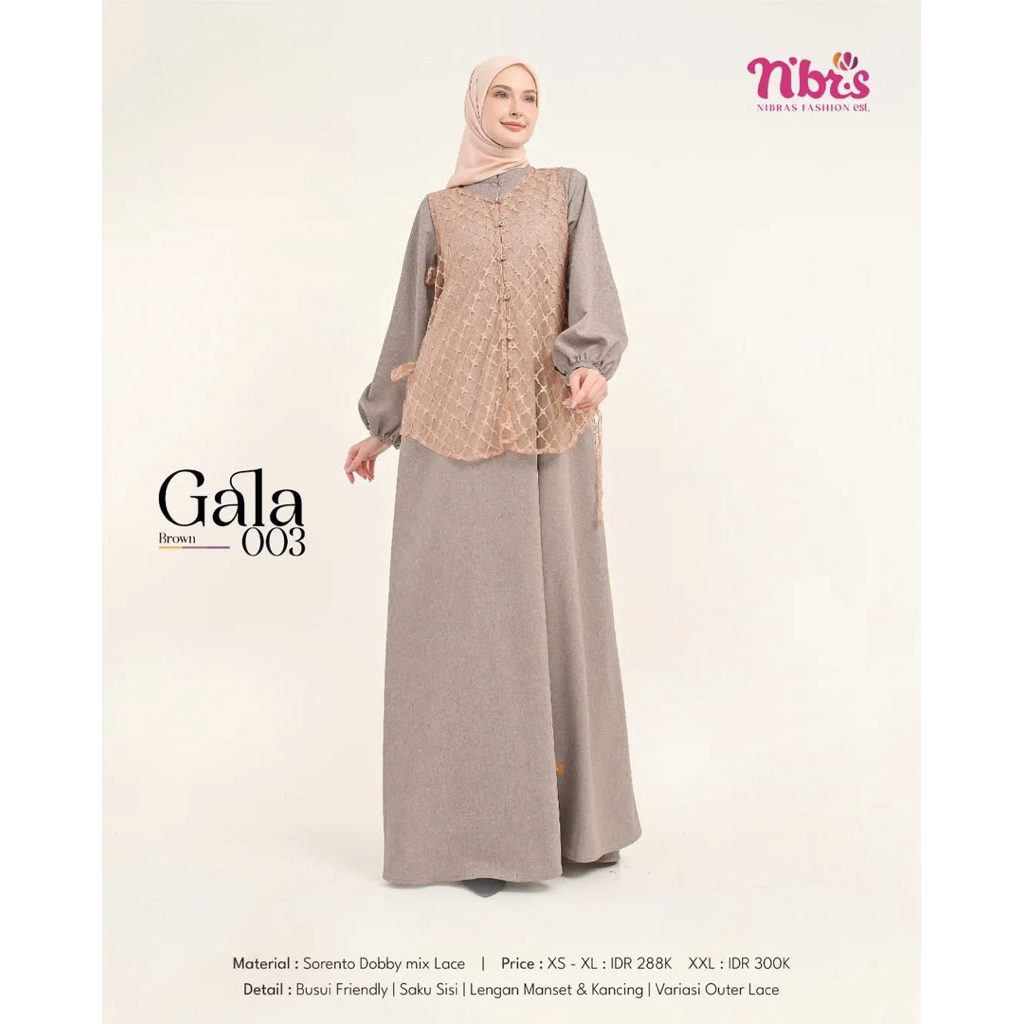 Gamis Nibras Gala 003 brown/ gamis nibras diskon termurah