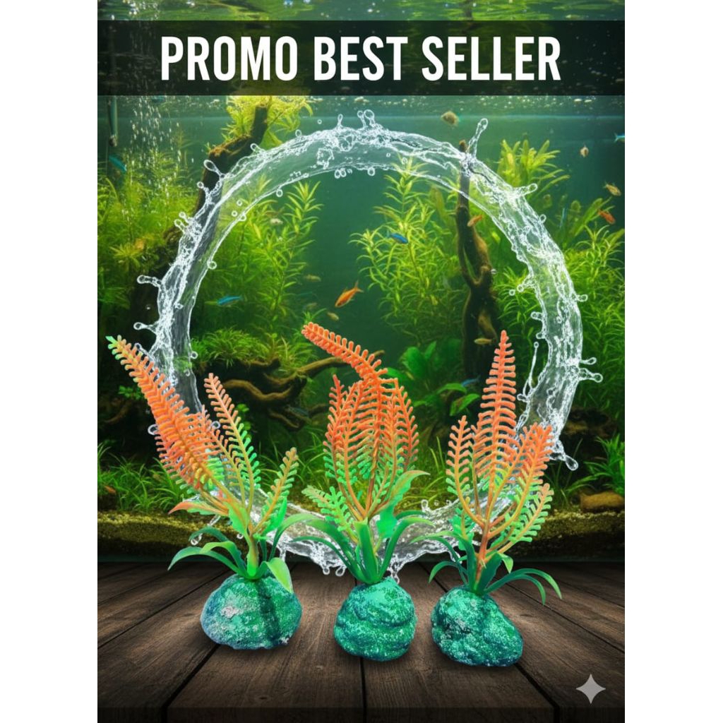 tanaman plastik aquarium, bunga plastik aquarium
