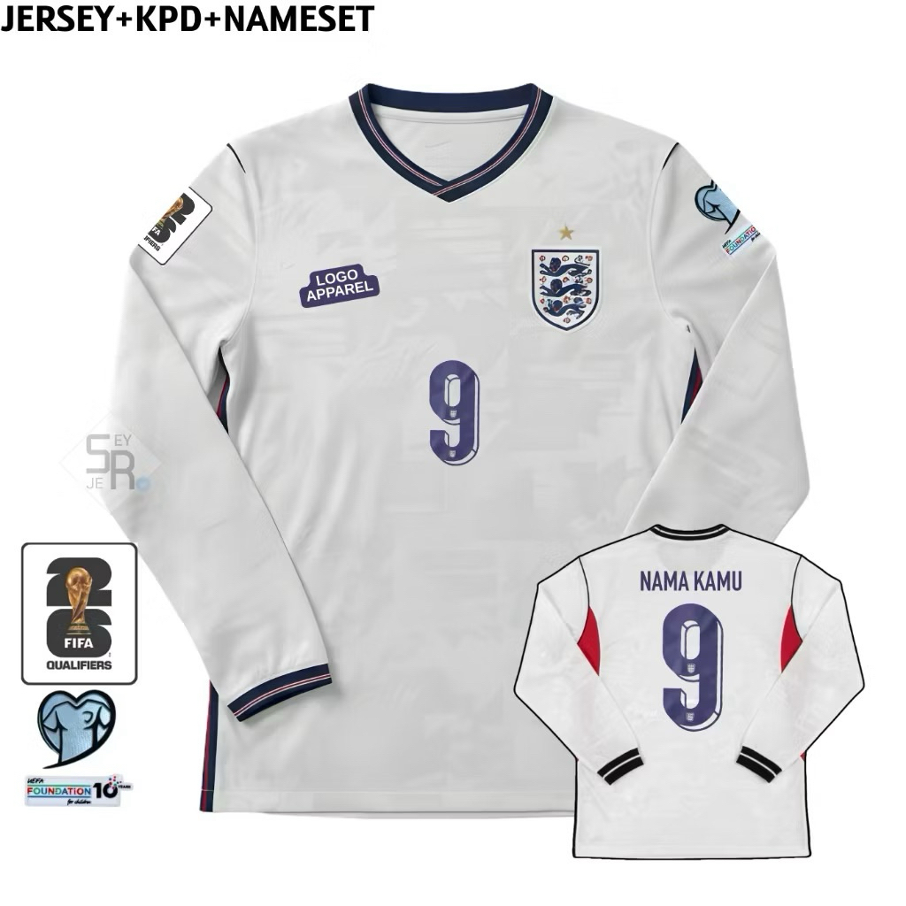 Jersey Inggris Home Longsleeve World Cup 2026 - Jersey Inggris Piala Dunia Grade Original