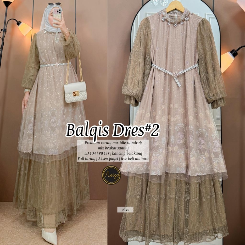 Dress Gamis Wanita Balqis Dress Ceruty Mix Tille Raindrop Brukat Santily Mewah High Quality Ori By M