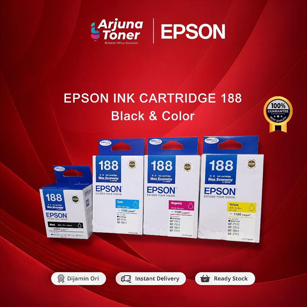 Epson T188 188 Cartridge Tinta Printer WorkForce WF-7711 WF-7611 WF7711 WF7611 WF7211 WF7111 | Origi
