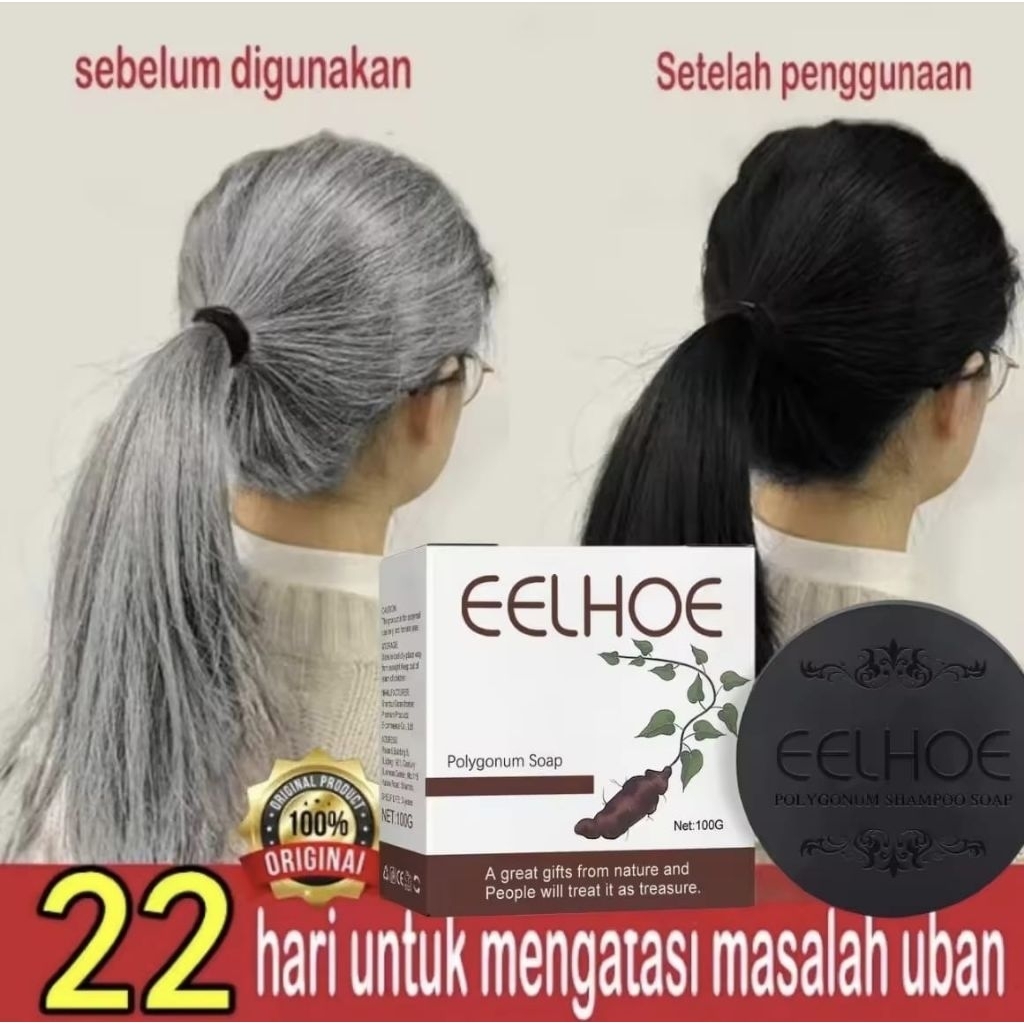 EELHOE Pria Rambut Hitam Sabun Penggelap Rambut Sabun Sampo Bar PenggelapPolygonum Essence Hair Dark