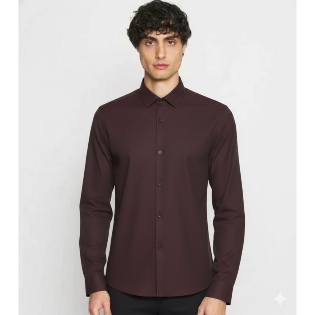 Kemeja Tom Tailor Fitted Burgundy Pattern Shirt Original