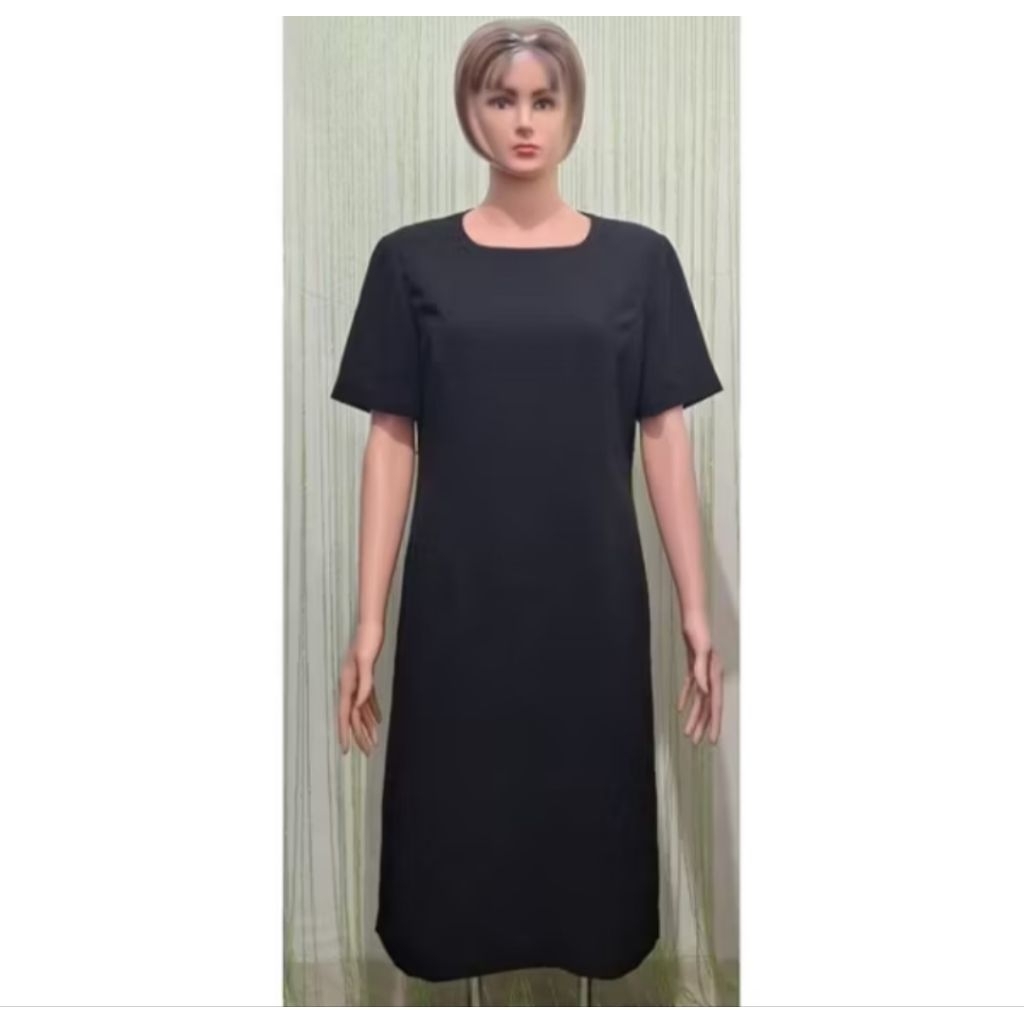 long dress hitam polos lengan pendek