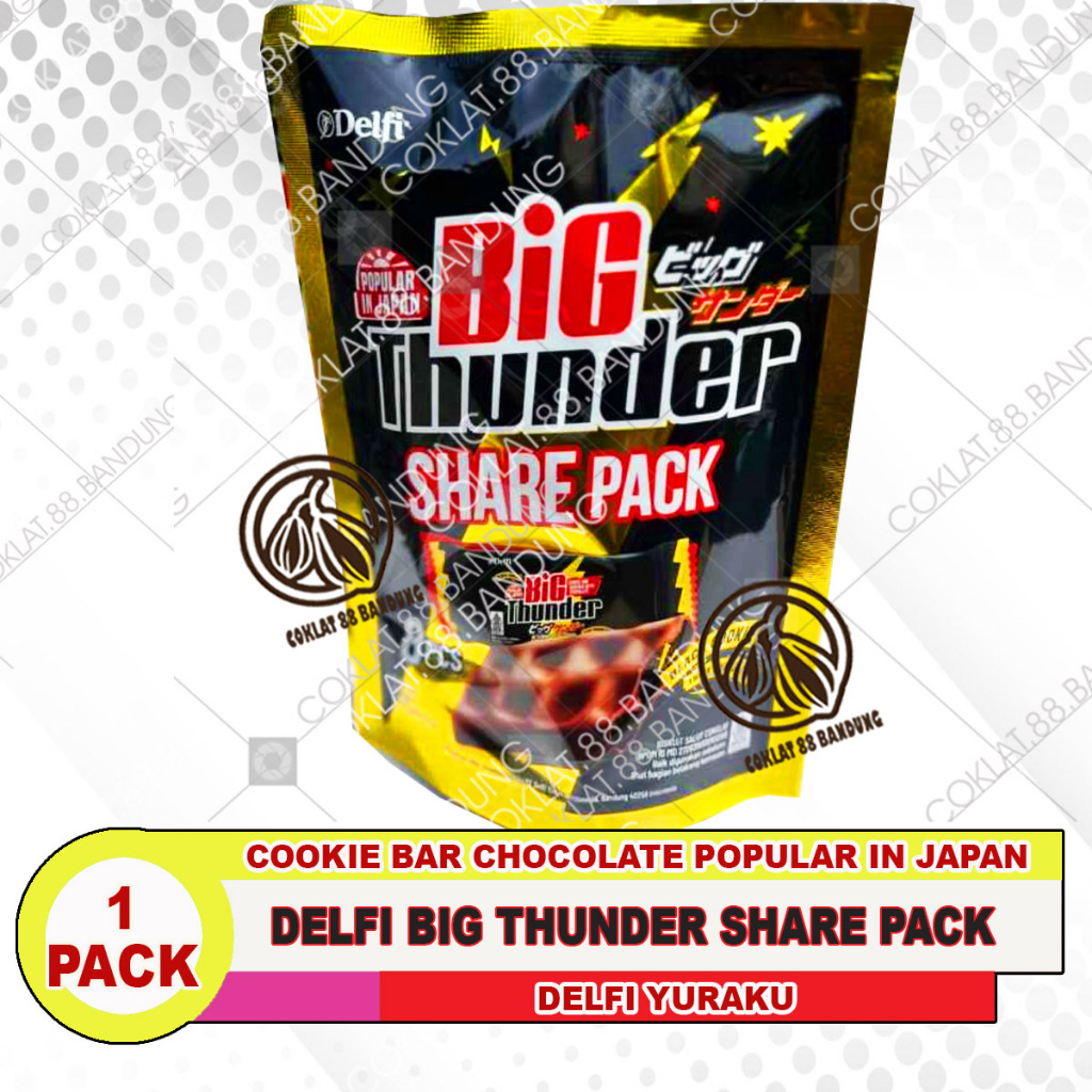 Delfi Big Thunder Share Pack 59.2gr Isi 8pcs – Cokelat Cookie Bar Populer Jepang