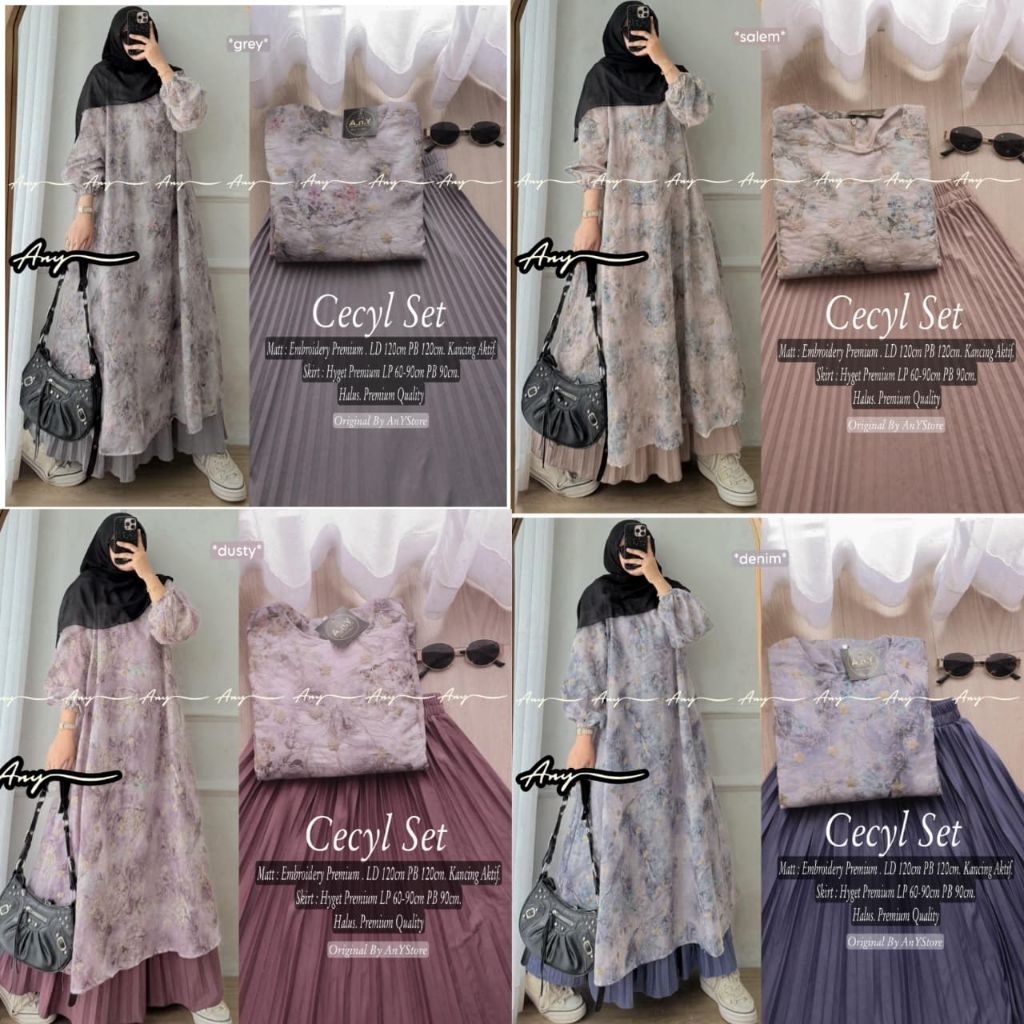 CECYL ALEZA SET BY ANY STORE SET ROK PLISKET LONG TUNIK EMBROIDERY PREMIUM SET ROK WANITA KEKINIAN S