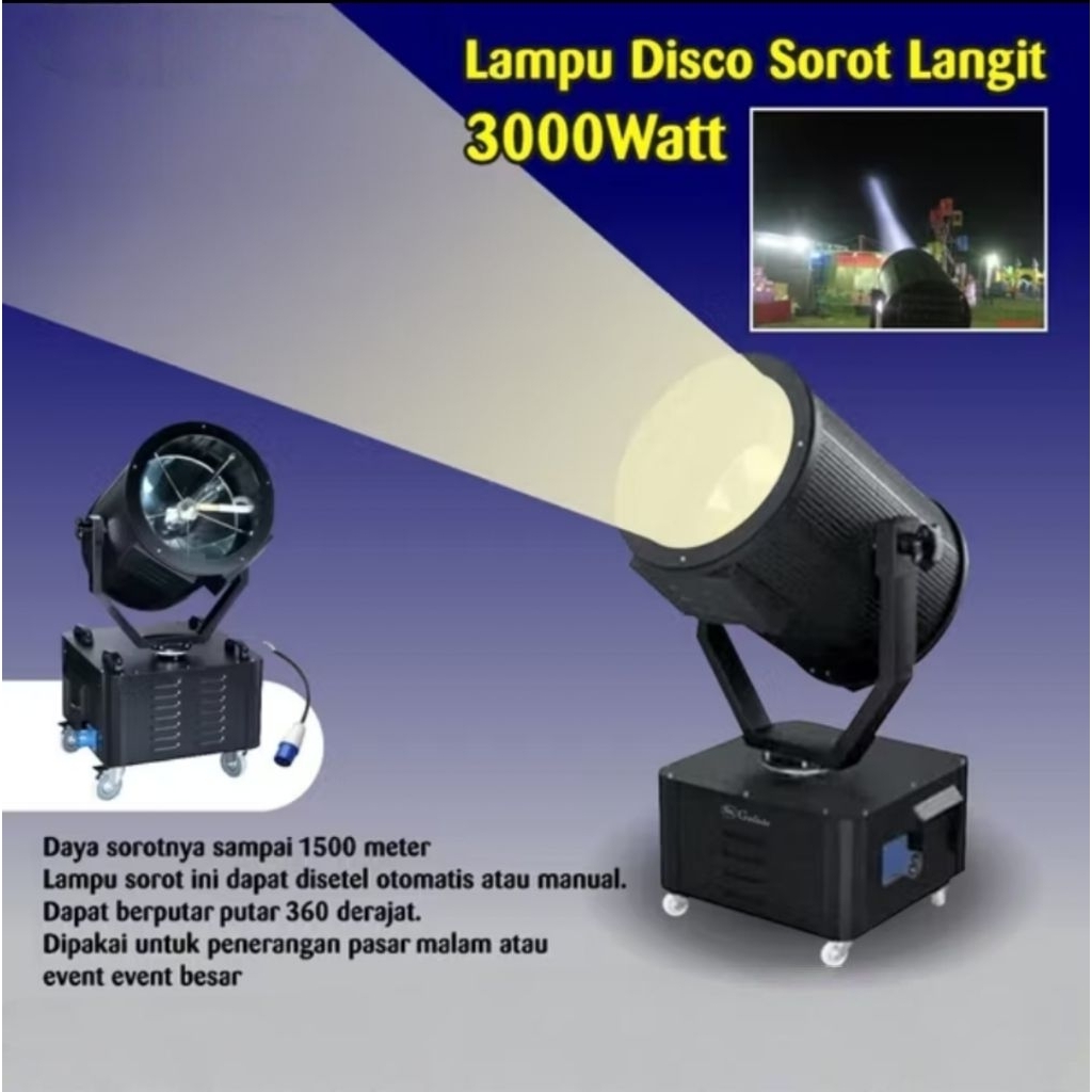 LAMPU TEMBAK 3000WATT LAMPU DISCO SOROT LANGIT MOVING HEAD, LAMPU PANGGUNG PASAR MALAM