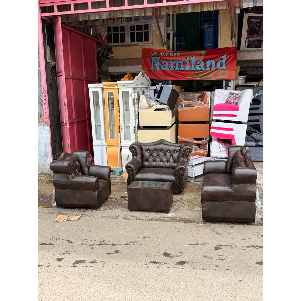 SOFA RUANG TAMU TIGER  321 bahan full kalep, tersedia warna merah, hitam, coklat