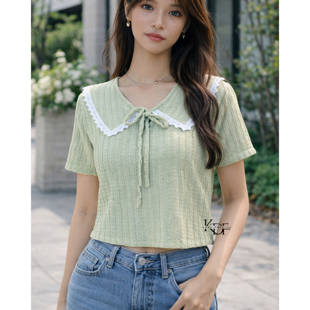 KDF - Collin Top | Atasan Wanita Knit Slim Fit Crop Top Tee Shirt Lace Bangkok BKK Premium | Atasan 