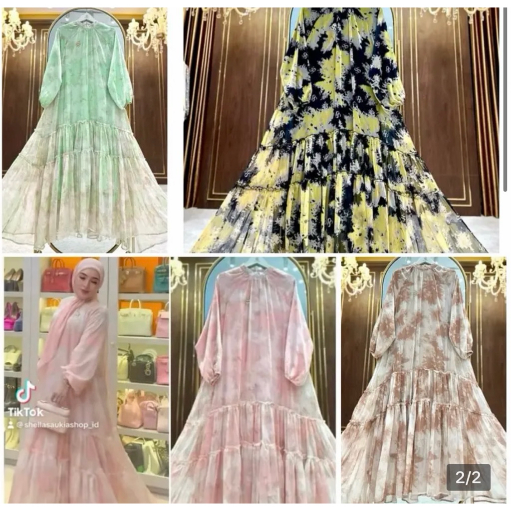 SHELLASAUKIA ORI Gamis  SUTRA DRESS LEBARAN Mewah Banget Baju Sultan bangsawan