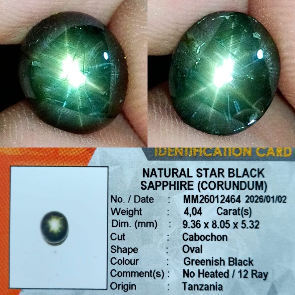 natural 12 ray star black sapphire (corundum) no heated memo KGL