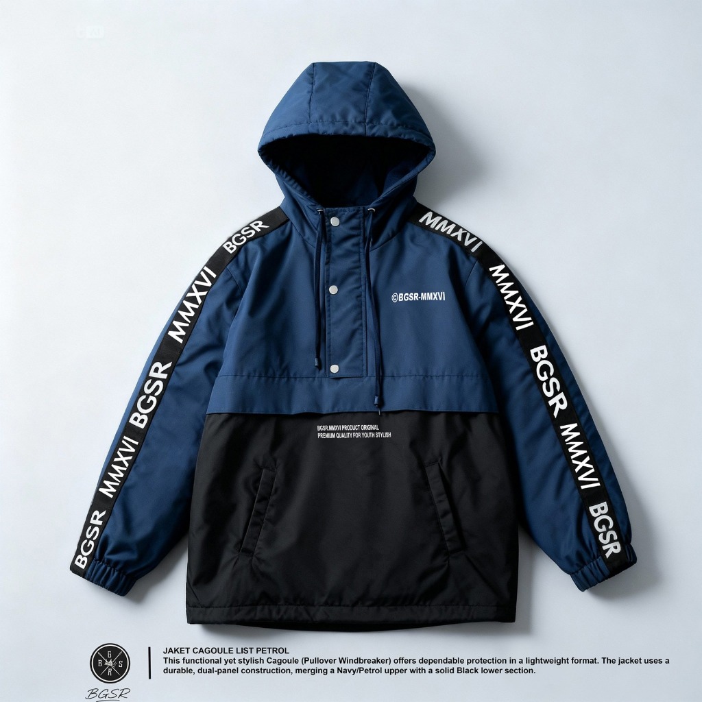 jaket kagoule taslan pria windbreaker vintage origina waterproof import cagoule pria black anti angi