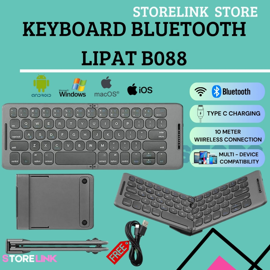 Keyboard Lipat Wireless B088 Wireless Bluetooth Keyboard Portable Lipat Folding Magnetic Support IOS