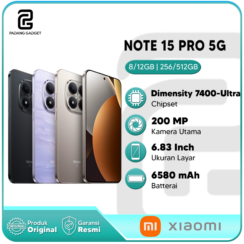 Xiaomi Redmi Note 15 Pro 5G 8/256GB 12/512GB Hp Baru Original Garansi Resmi