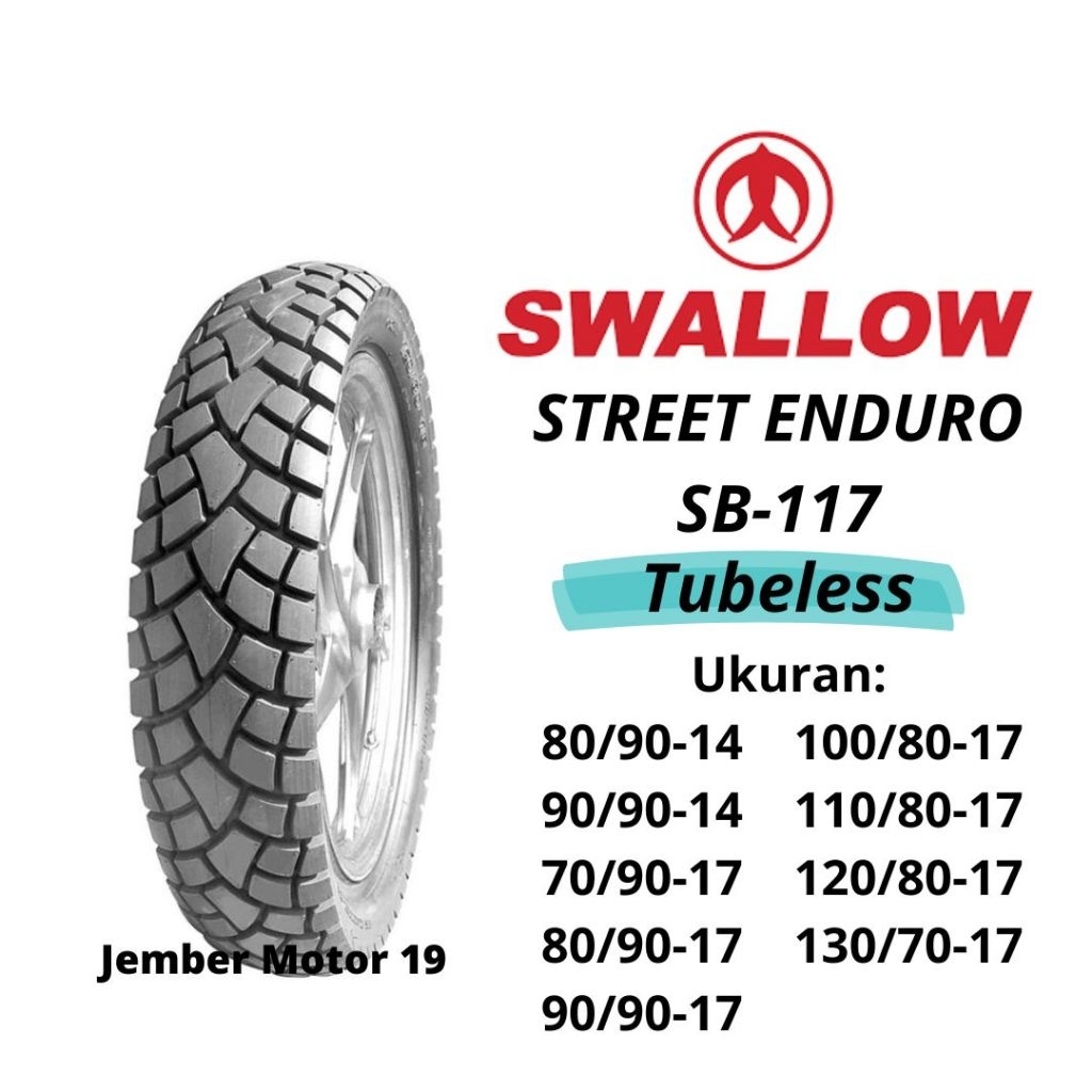 BAN MOTOR SWALLOW STREET ENDURO/ SEMI TRAIL TUBELESS 80/90-14, 90/90-14, 80/90-17, 90/90-17, 70/90-1