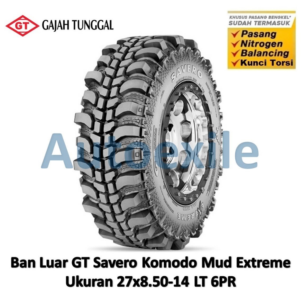 Ban Luar GT 27x8.50-14 Savero Komodo Extreme Tubeless Mobil Off Road MT Mud Lumpur 27x8.5-14 Ring 14