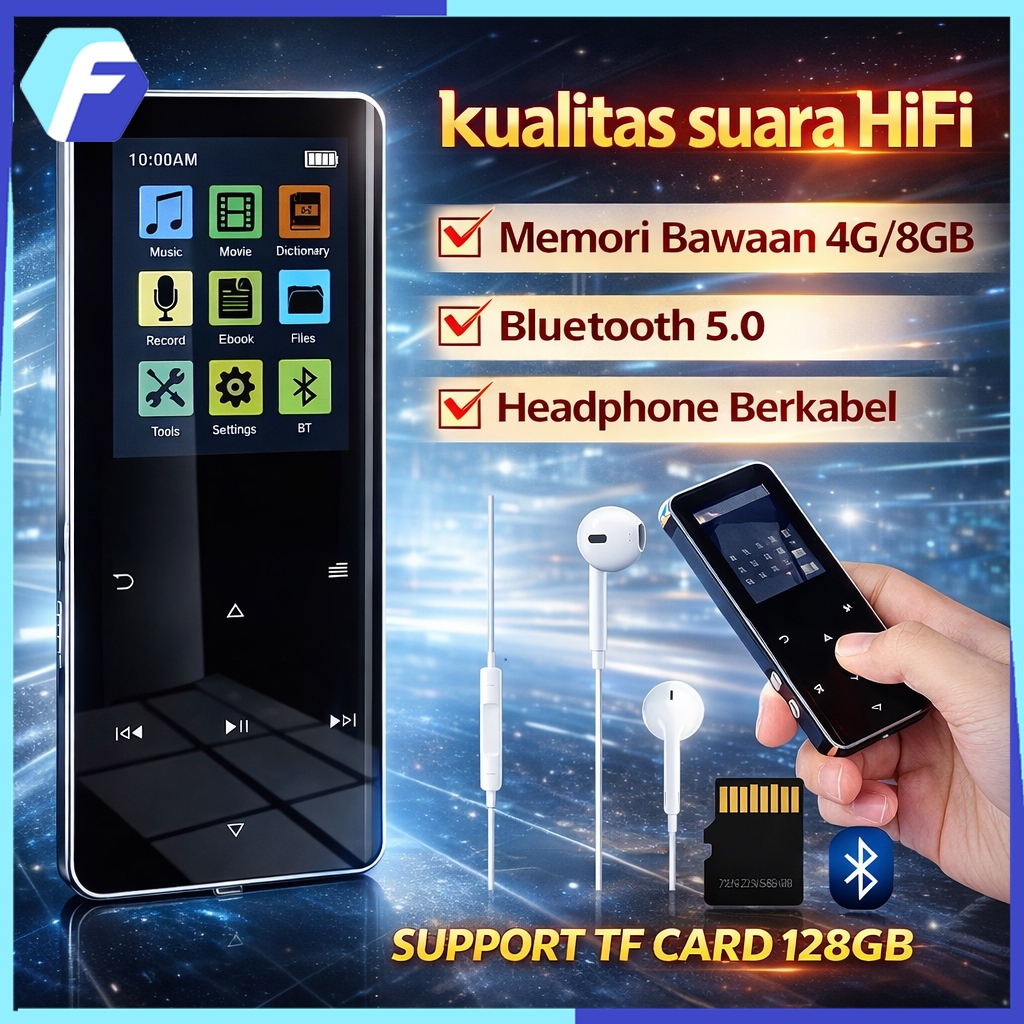 [COD] DAP MP4 Digital Audio Player 1.7 Inch Metal Touchscreen Bluetooth 5.0 500mAh Pemutar