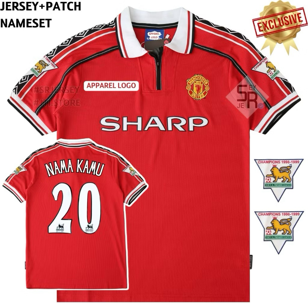 Jersey Manchester United Home 1998 1999 - Jersey Man United Retro Vintage 98 99 Trebel Winner