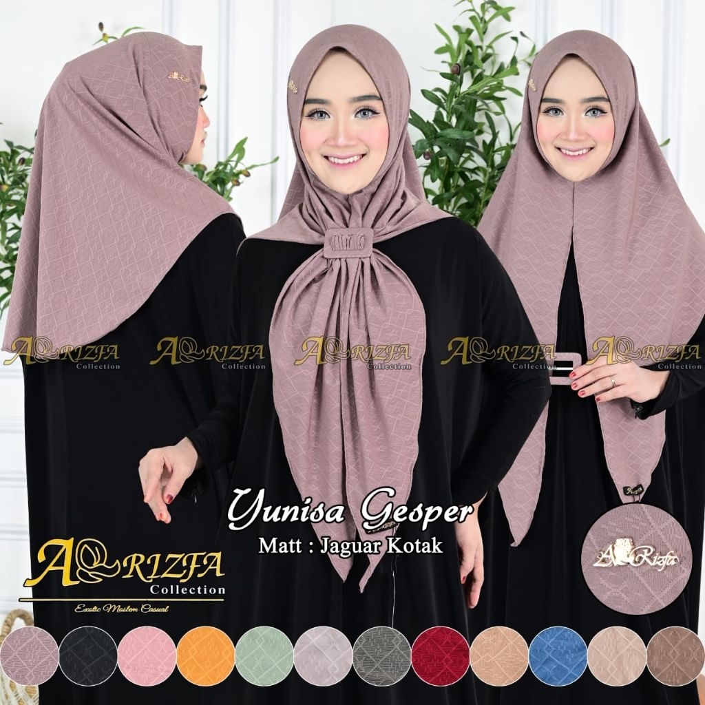 [AR-RIZFA] YUNISA GESPER•hijab segitiga instan motif•hijab Jaguar kotak•jilbab segitiga soft pad•ker