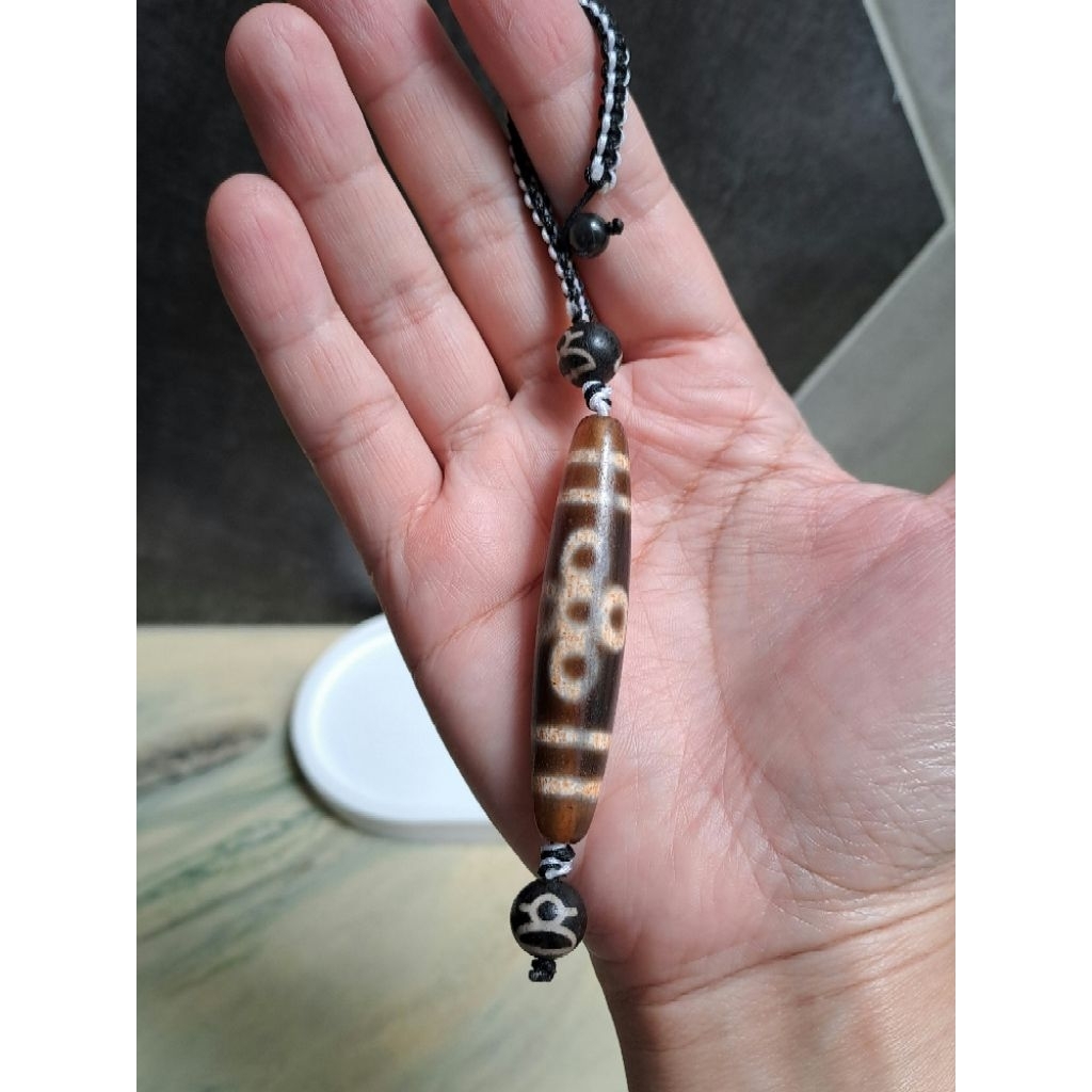 Gantungan Tibetan Five Eyes Thunder Dzi - Manik Dzi asli Tibet