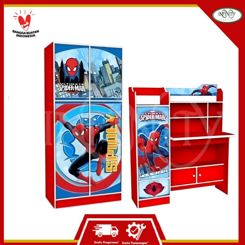Paket Kamar Anak Lemari Pakaian dan Meja Belajar Spiderman WS