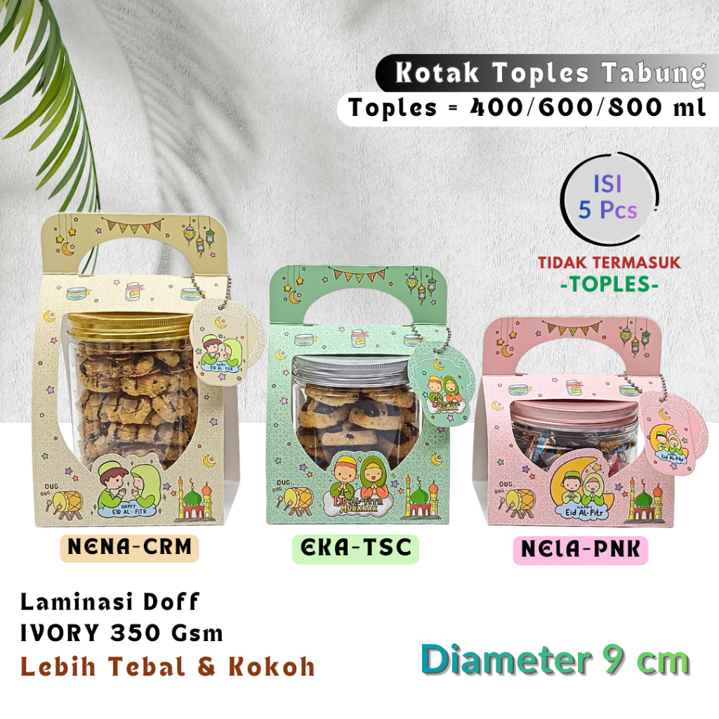 5 SET BOX JINJING TOPLES 400/600/800ML / KOTAK TOPLES TABUNG BOX KUE KERING IDUL FITRI LEBARAN TABUN