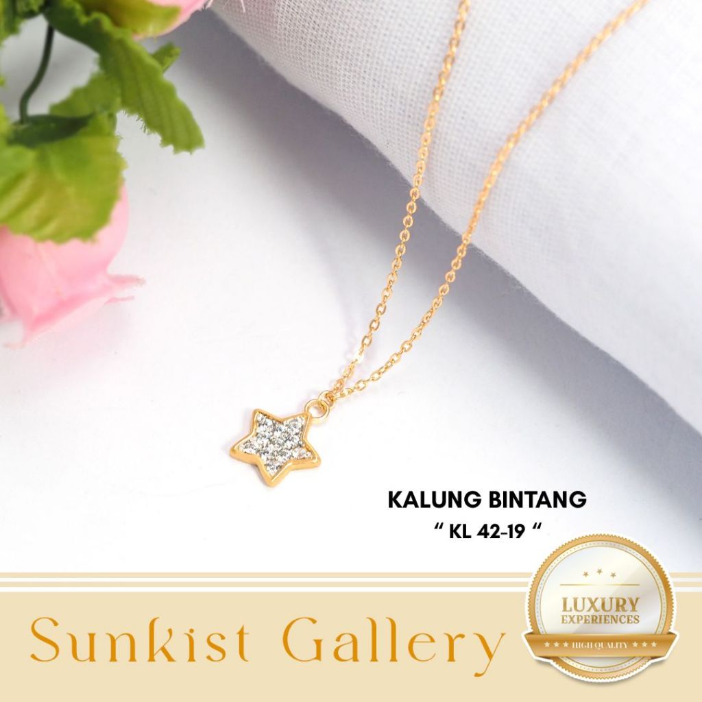 KALUNG EMAS RANTAI SET LIONTIN TERBARU MODEL BINTANG EMAS ASLI EMAS MUDA KADAR 8K (375) KALUNG WANIT