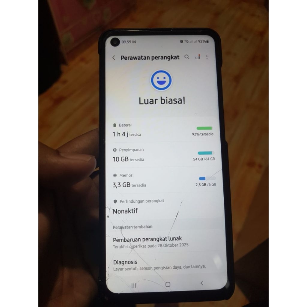 LCD Samsung A21s ram 6gb internal 64gb Minus LCD Retak seperti di Foto