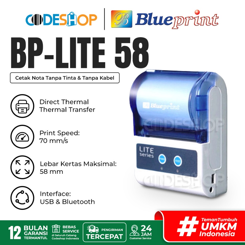 Mini Portable Printer Bluetooth Thermal BLUEPRINT BP-LITE58 / LITE 58