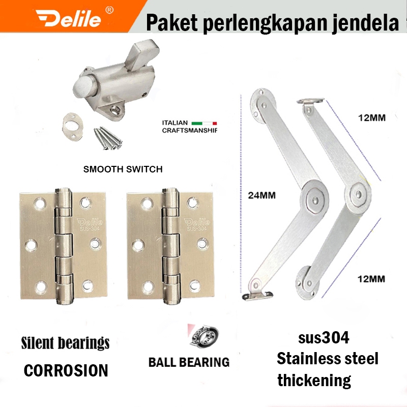 Paket Perlengkapan Jendela Kayu DELILE / Satu Set Hak Angin / Engsel / Rambuncis / Spring Knife