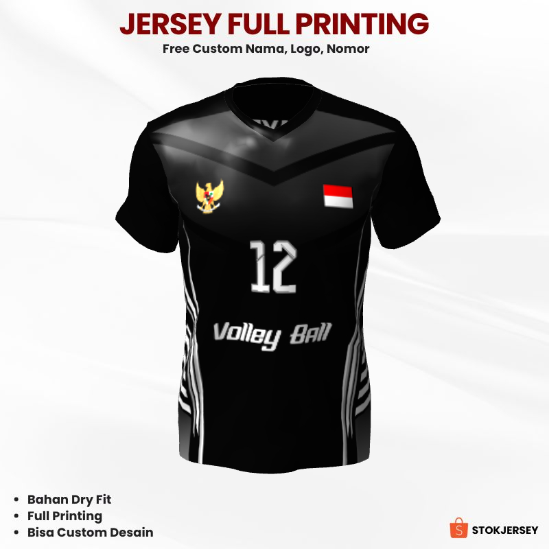 Kaos Jersey Volly Hitam Motif Abstrak 133 - Jersey Olahraga