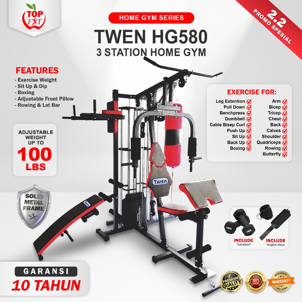 Home Gym Twen HG580 Homegym 3 Sisi Alat Olahraga Alat Gym Set Alat Fitnes Leg Press