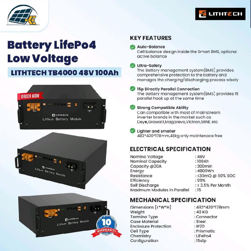 Baterai Lithium Lifepo4 Baru 48 V 100 Ah 4.8 Kwh