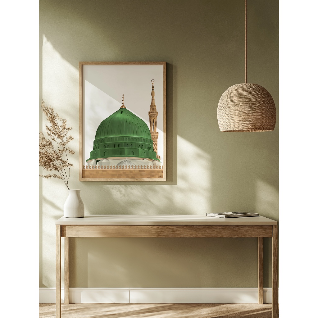 Hiasan Dekor Lukisan Masjid An Nabawi (the green dome) - Madinah - Masjid Kubah Hijau | ARTISLAM