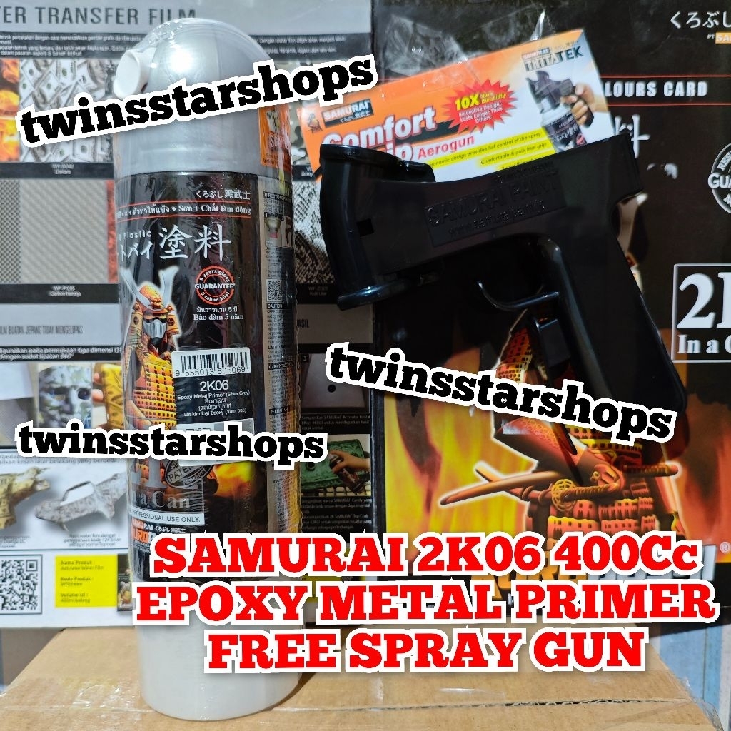 Pilok Pylox Cat Samurai 2K06 Epoxy Metal Primer Silver Grey Bonus Free Spray Gun Glossy Mengkilap Bu