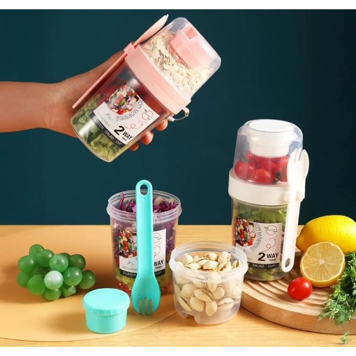 MH - SALAD CUP 2 WAY - TEMPAT SALAD BUAH - TEMPAT SALAD SAYUR - SALAD BOWL - TEMPAT BEKAL BUAH 2 LAYER