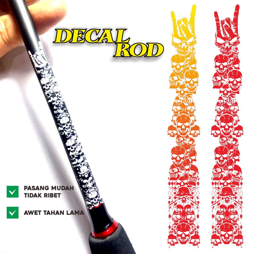 Decal Rod Tengkorak skull custom stiker pancing tahan air untuk joran memancing