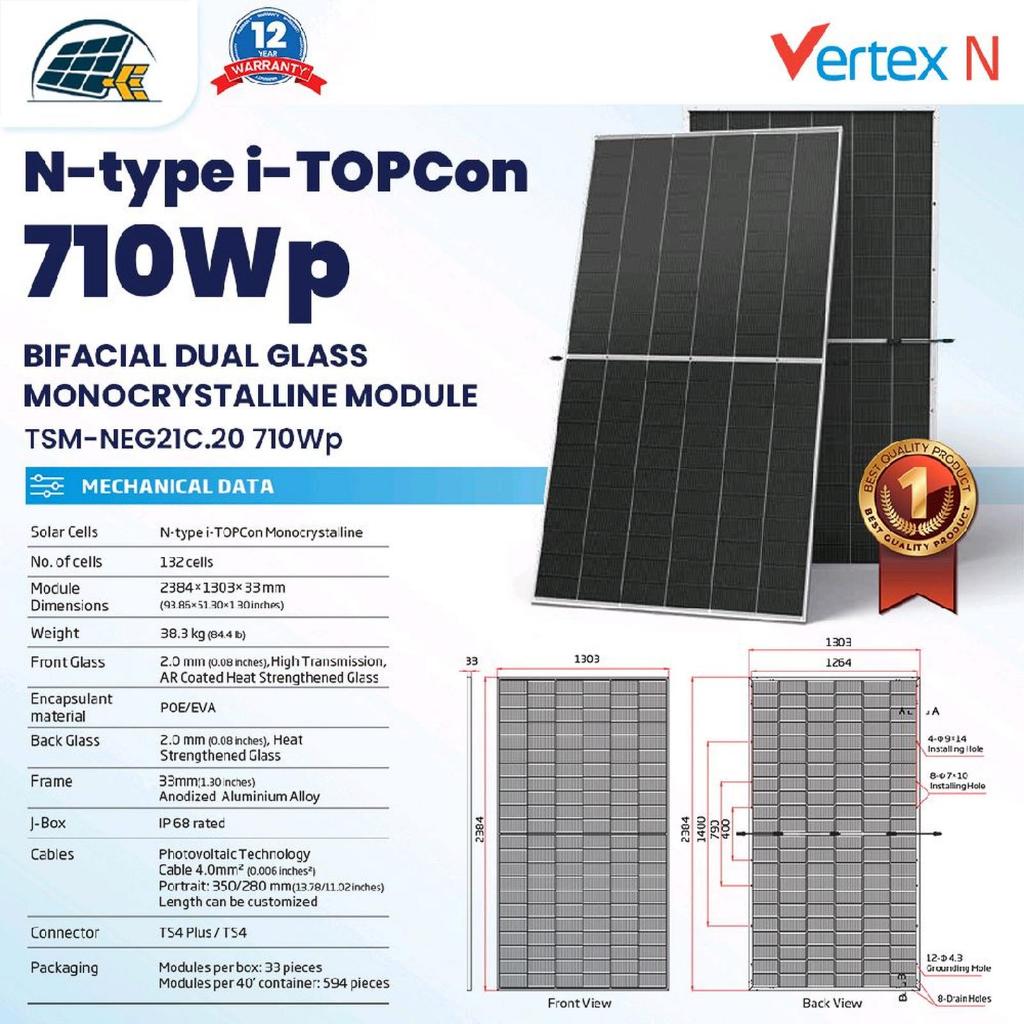 Solar Panels Trina Solar 715Wp Ntype bifacial