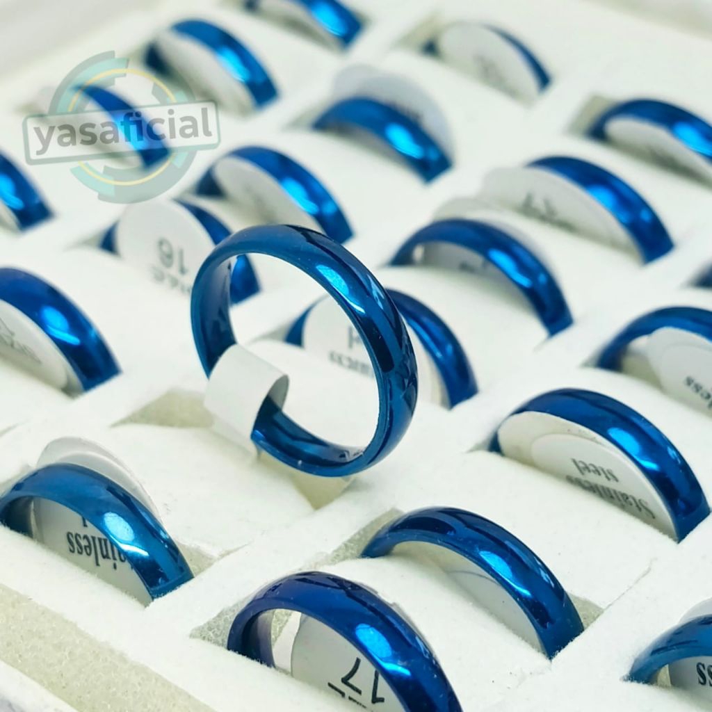 Cincin titanium couple polos sedang warna Biru harga termurah
