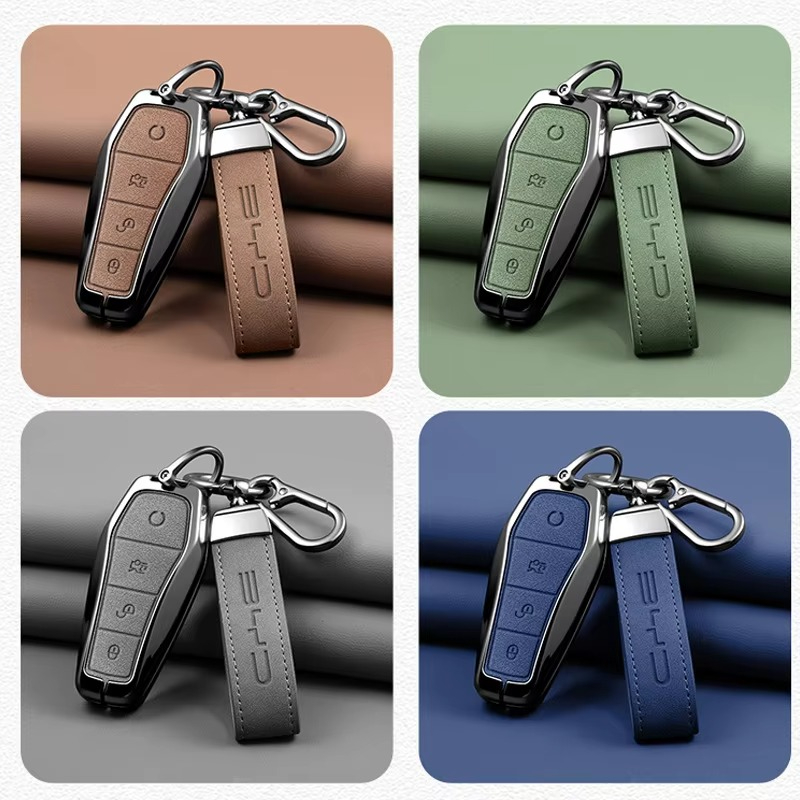 Set Lengkap Pelindung Case Casing Cover Sarung Kunci Kartu NFC Card Type C Key Keychain Carabiner Premium Metal Zync Keyless Kulit Remot Remote Mobil BYD M6 M 6 Dolphin Sealion 7 Seal Atto 3 ATTO3 ATTO1 ATTO 1 ATTO 2 Stainless Hitam Coklat Hijau Abu2 Grey
