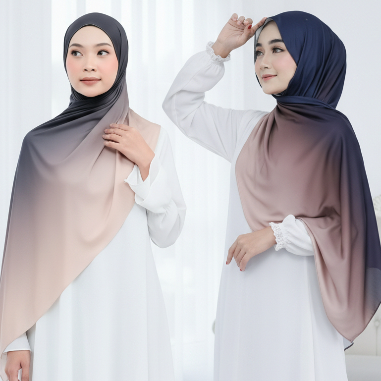 Dudu Pashmina Gradasi | Pashmina Ombre | Pashmina Dua Warna
