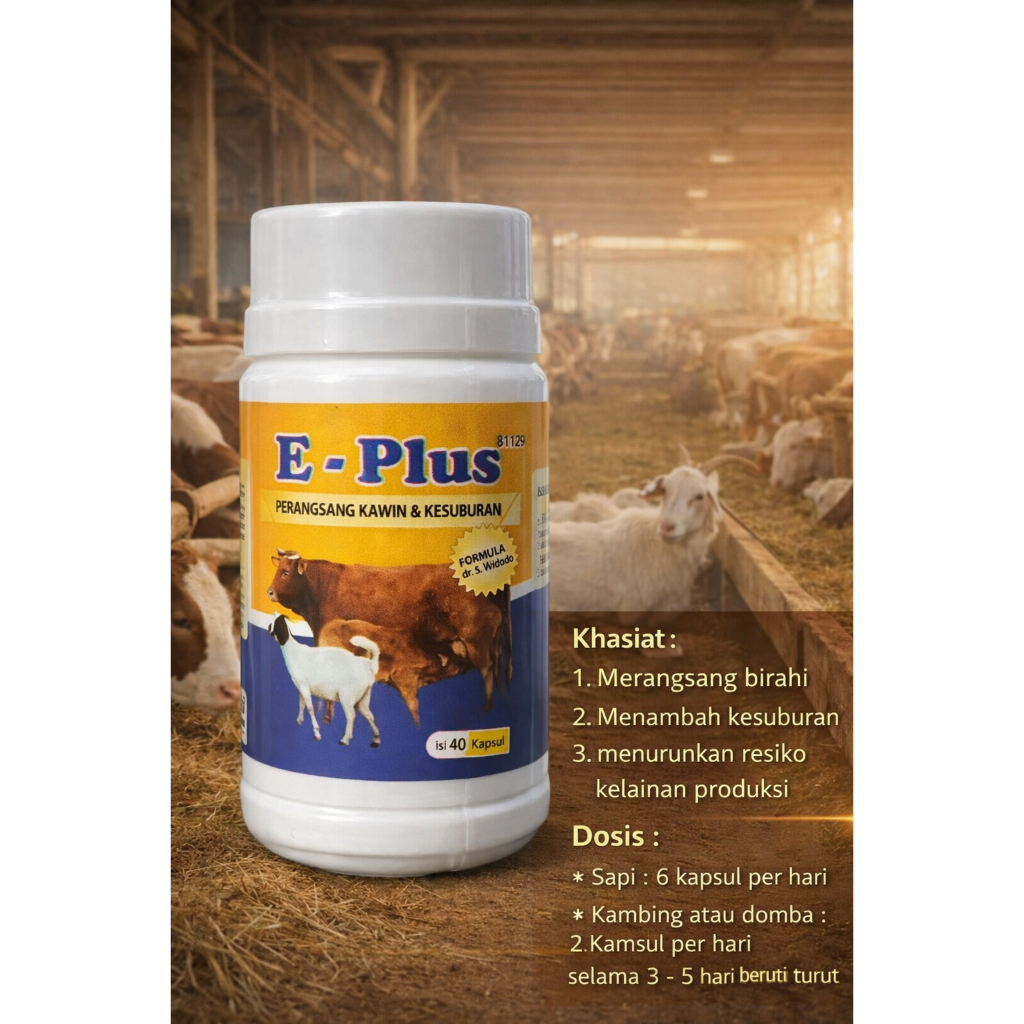 E-Plus Perangsang Kawin Kesuburan Hewan 40 Kapsul Sapi Kambing Domba